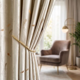Koi Pond Jacquard Abstract Cream Light Gold Curtain 2