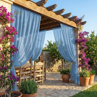 Laguna Outdoor Waterproof Aqua Blue Sheer Curtain 2