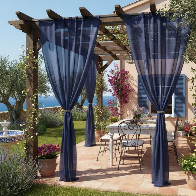 Laguna Outdoor Waterproof Navy Blue Sheer Curtain 1