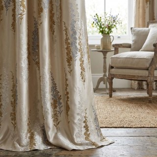 Lavender Elegance Luxury Jacquard Cream Gold Floral Curtains