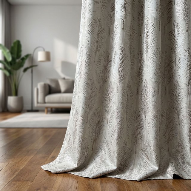 Leaf Dance Luxury Jacquard Shimmering Cream and Mocha Foliage Curtains 1