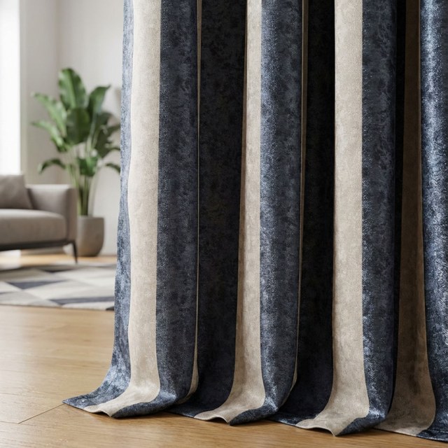 Leopard Lane Navy Blue Striped Animal Print Curtain 1