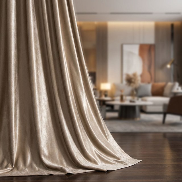 Luminous Luxe Metallic Cream Champagne Velvet Curtain 1