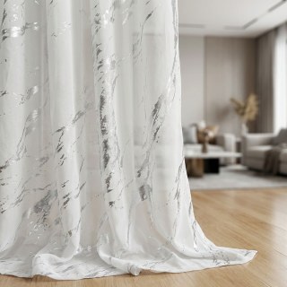 Lunar Marble Abstract White and Silver Sheer Curtains