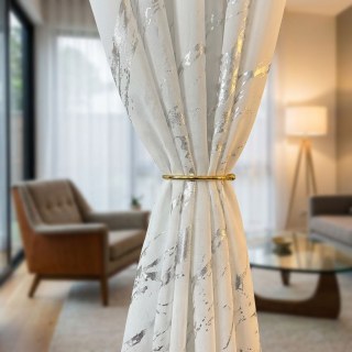 Lunar Marble Abstract White and Silver Sheer Curtains 3