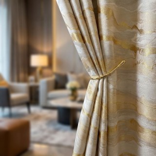 Marble Mirage Luxury Jacquard Abstract Cream & Gold Curtain 2
