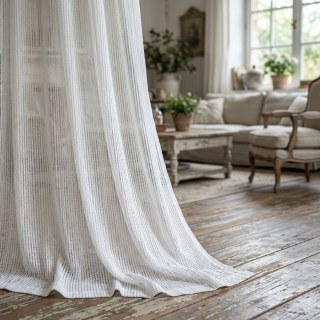 Moonstone Ivory White Textured Striped Sheer Curtain