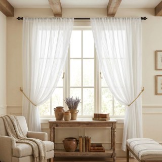 Moonstone Ivory White Textured Striped Sheer Curtain 4
