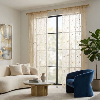 Nebula Embroidered Gold and Silver Circles Cream Organza Sheer Curtain 3