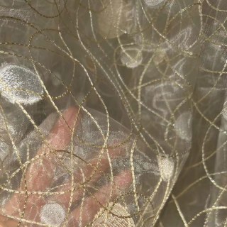 Nebula Embroidered Gold and Silver Circles Cream Organza Sheer Curtain 6