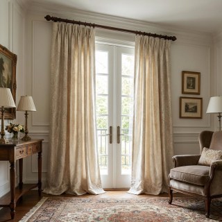 Opulent Floral Luxury Jacquard Beige Cream Damask Curtain 2
