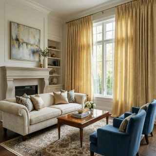 Opulent Floral Luxury Jacquard Yellow Gold Damask Curtain 2