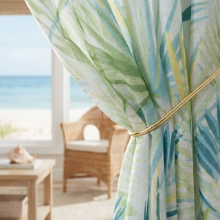 Palm Delight Tropical Leaves Green Blue Sheer Curtain 2