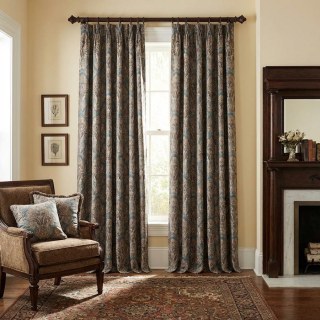 Regal Elegance Blue and Brown Damask Curtains 3