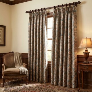 Regal Elegance Blue and Brown Damask Curtains