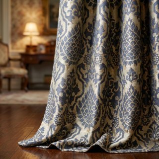 Royal Indigo Luxury Jacquard Blue and Gold Floral Curtains