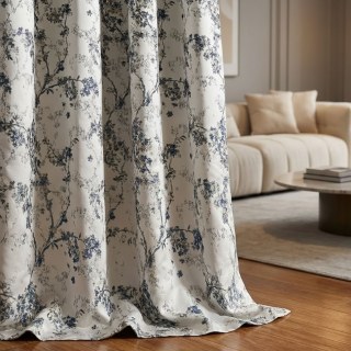 Starlit Bloom Luxury Jacquard Silver & Blue Floral Curtains 2