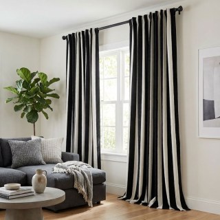 Striking Double Sided Black and White Chenille Striped Curtain 3