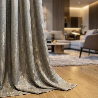 Sunbeam Glistening Subtle Textured Striped Champagne Gold and Gray Curtain Drapes 2