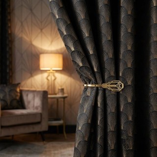 The Roaring Twenties Luxury Art Deco Shell Patterned Black & Gold Curtain Drapes 2