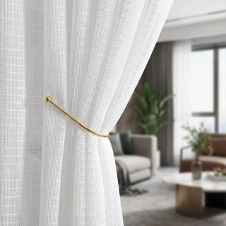 Tide 3D Jacquard Horizontal Striped Grid White Sheer Curtain 2