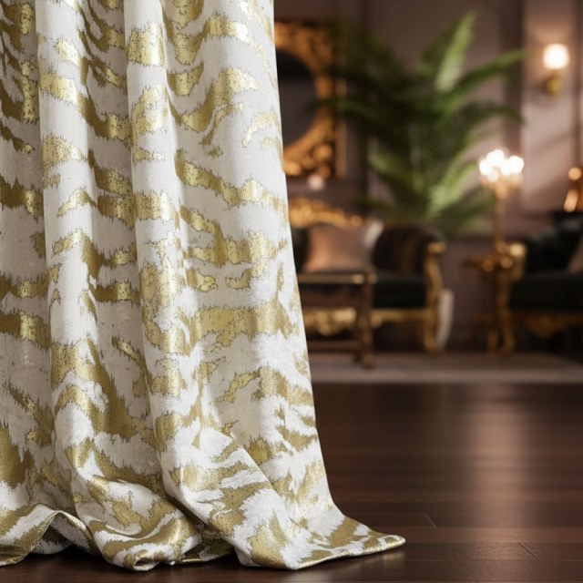 Tiger Stripes Cream and Gold Animal Print Curtain 1