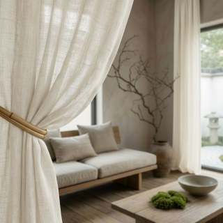 Wabi Sabi 100% Flax Linen Ivory White Heavy Sheer Curtain 3
