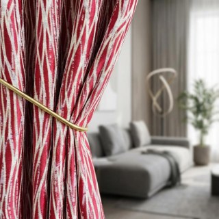 Woven Drift Abstract Geometric Burgundy Wine Red Curtains with Gold Details 2