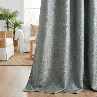 Banana Leaves Luxury 3D Jacquard Duck Egg Blue Curtain with Gold Details