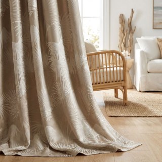 Fan Palm Silhouette Mocha Light Brown Satin Tropical Leaves Curtain
