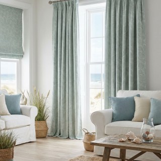 Leafy Lushness Tropical Leaves Mint Green Chenille Curtains 4