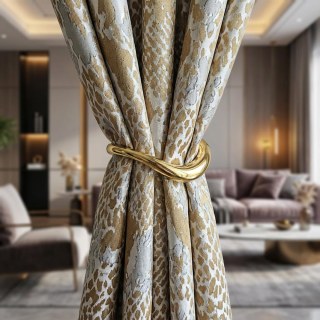 Metallic Serpent Cream and Gold Animal Print Curtains 3