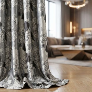 Metallic Serpent Jacquard Gray Silver Animal Print Curtains 2