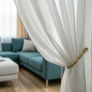 Moonlit Shimmer Silver Bold Striped White Sheer Curtain 2