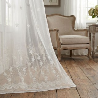 Touch Of Grace Embroidered White Flower Sheer Curtain
