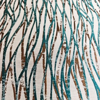 Woven Drift Abstract Geometric Teal Curtains with Metallic Gold Accents 5