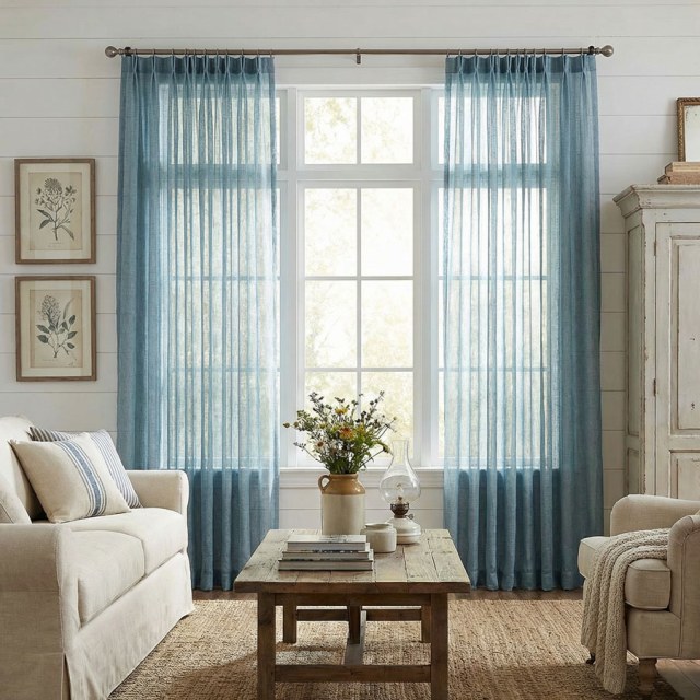 Daytime Textured Weaves Dusky Blue Sheer Curtain 1