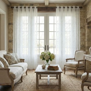 Dreamy Heather White Embroidered Leaf Sheer Curtain 3