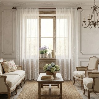 Floral Fantasy 3D Embroidered Scallop Edged Ivory White Sheer Curtain 3