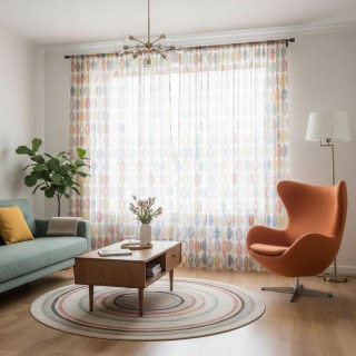 Infinity Multicolor Red Modern Geometric Sheer Curtain 2