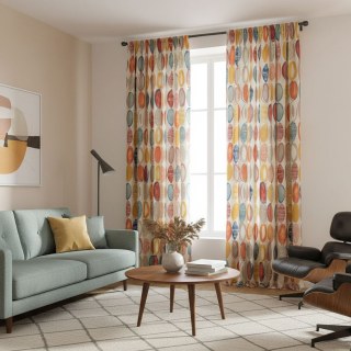 Infinity Red Modern Geometric Patterned Multicolor Curtain Drapes 2