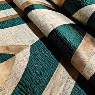 Ocean Wave Elegance Dark Green and Gold Art Deco Geometric Curtains