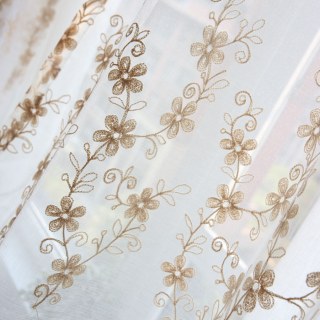 Touch Of Grace Embroidered Beige Flower Sheer Curtain 2