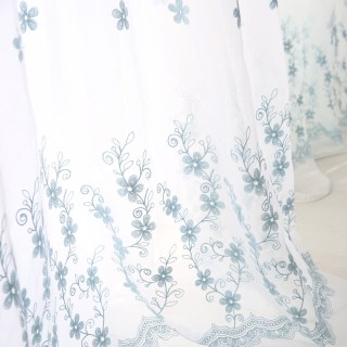 Touch Of Grace Embroidered Blue Flower Sheer Curtain 3