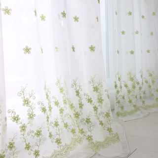 Touch Of Grace Embroidered Lime Green Flower Sheer Curtain 2