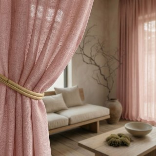 Wabi Sabi Pure Flax Linen Dusky Pink Sheer Curtain 2