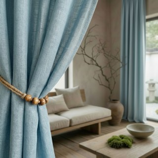 Wabi Sabi Pure Flax Linen Haze Blue Sheer Curtain 3