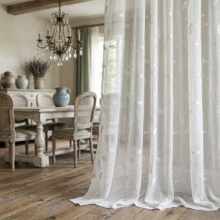 Creeper's Whisper Embroidered Leaf Ivory White Sheer Curtain
