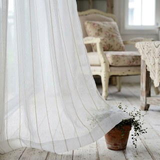 Diana Single Strand Vertical Gold Stitched Lines Sheer Curtain