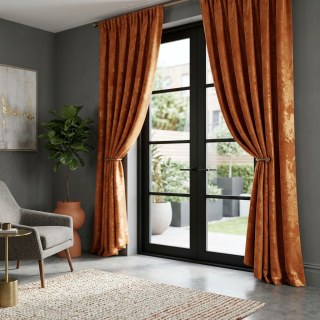 Enigma Sheen Terracotta Orange Gilded Velvet Curtains 3